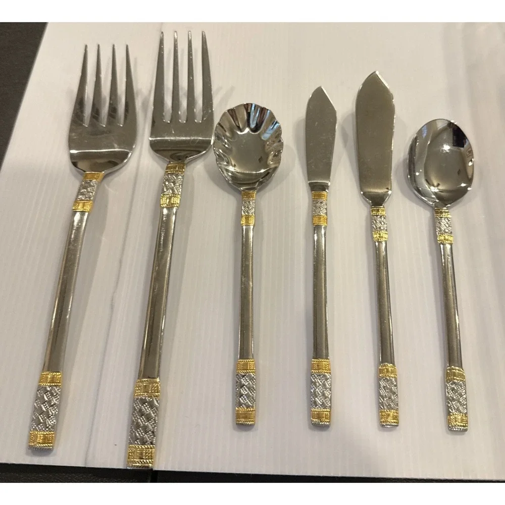 Wallace Golden Corsica Serving Set Fork Spoon Knife Set Of 6 18/10 Flatware